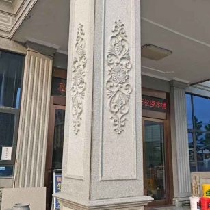 天水芝麻白别墅雕刻柱子  黄金麻